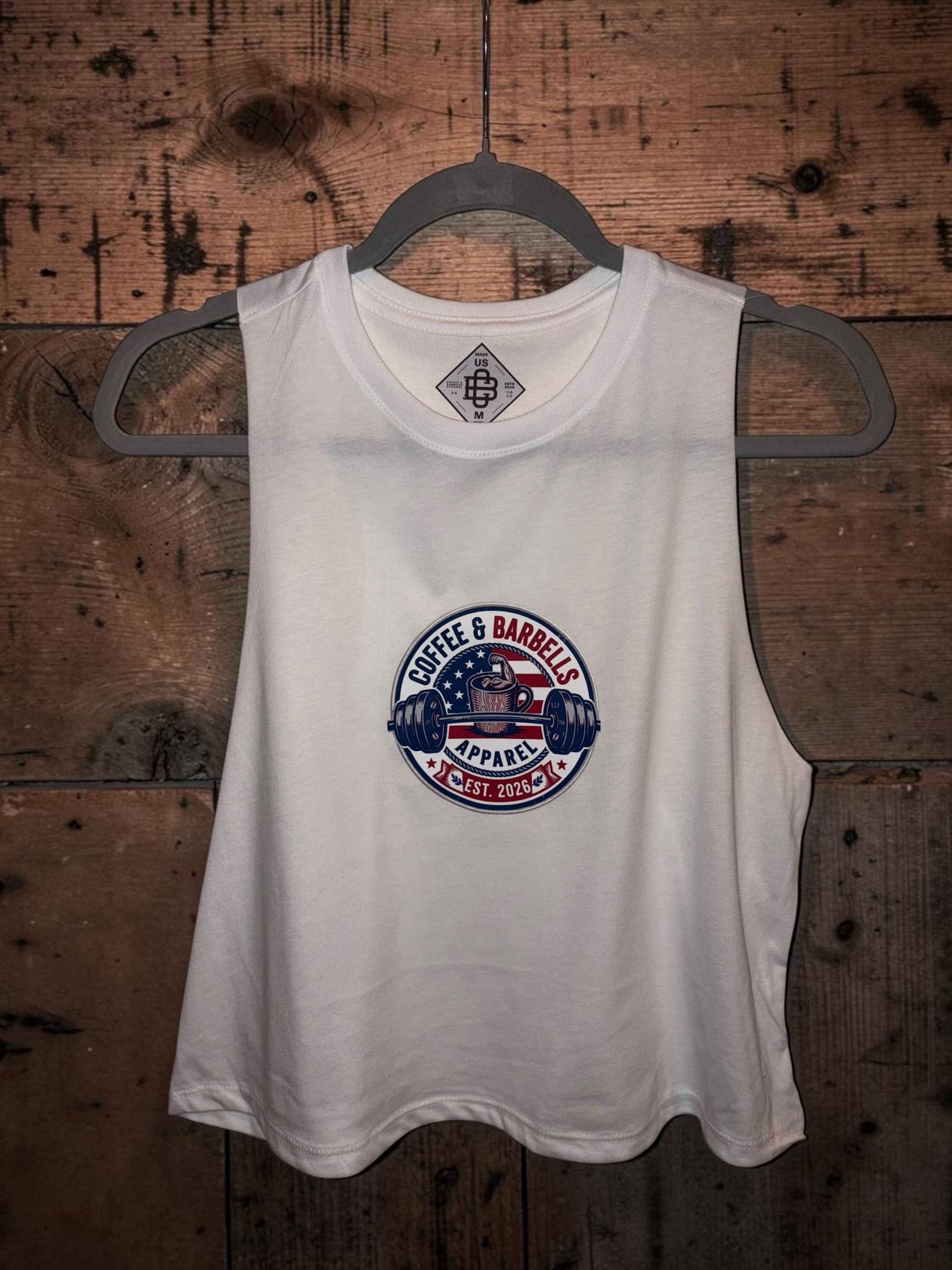 Sleevelss Crop T - Red white & blue -White