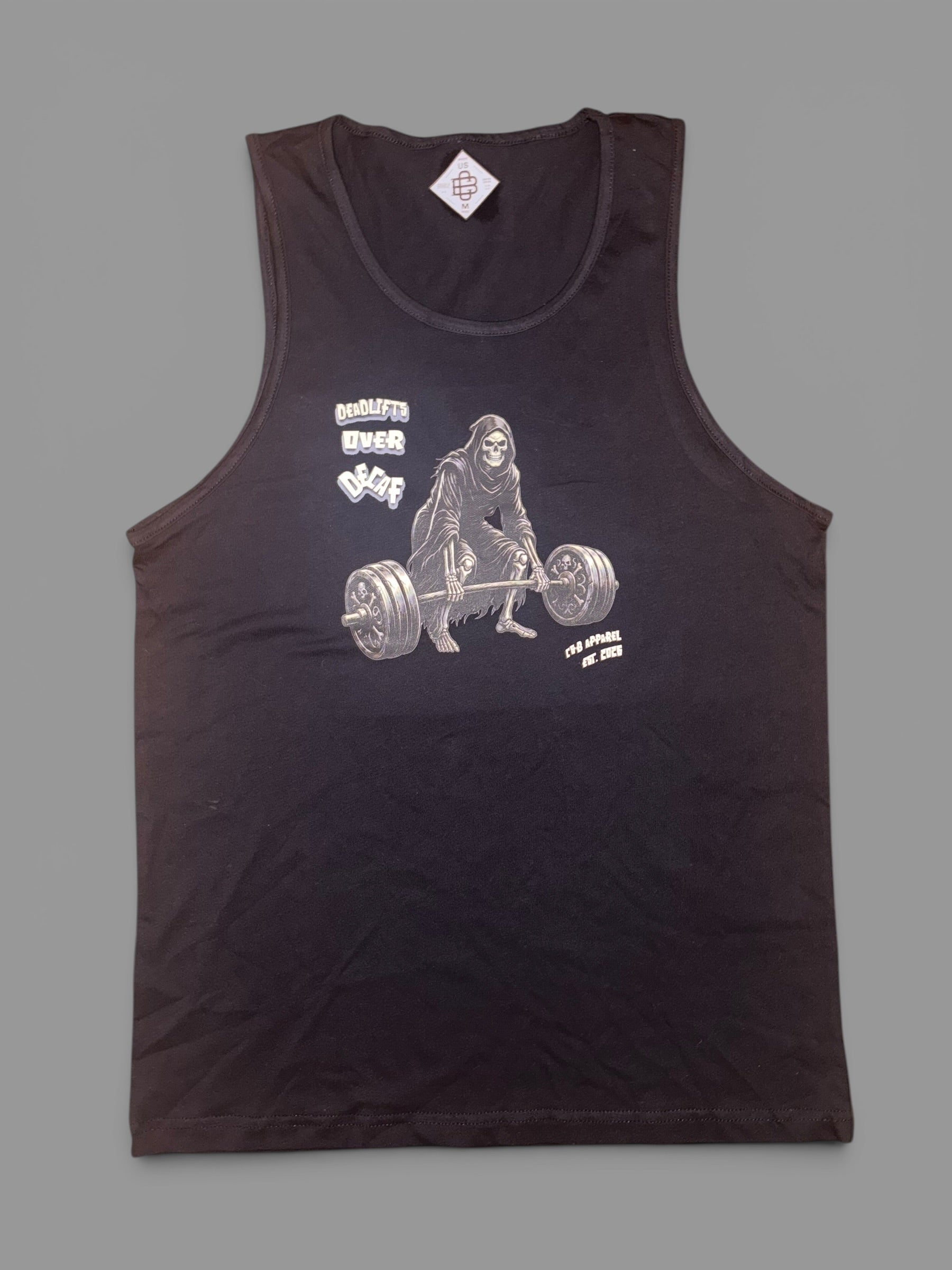 Men Tank Top Deadlifts Over Decaf